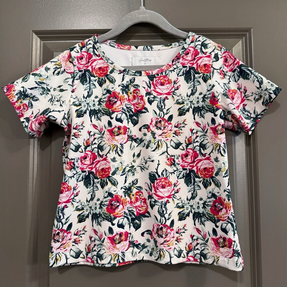 SweetHoney Floral Kids Shirt - Pink and Green Size 6Y